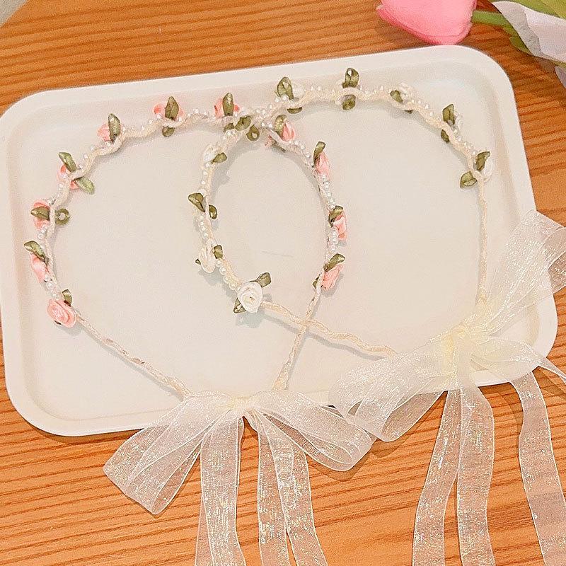 Pearl Flower Satin Hairband Adult Children's New Joker Go Out Hair Accessories Girl Fairy Sen Sweet Headband.