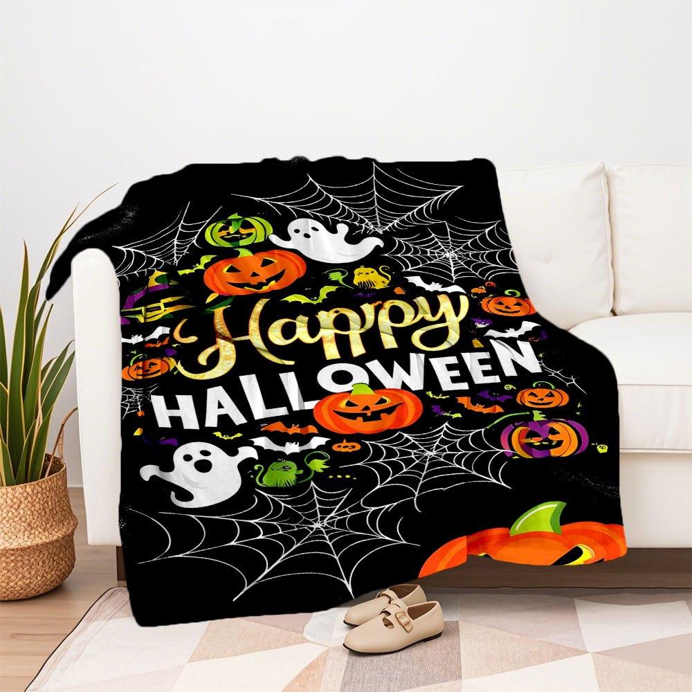 Halloween Party Decorations Happy Halloween PosterBlanket Flannel Throw Blanket for Sofa, Bed, Travel, Camping, Office