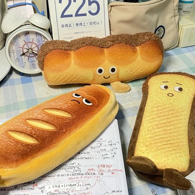 Student Stationery Bag, Fun Bread Plush Pen Bag, Multi functional Storage, Can Be Used as Wallet & Handbag