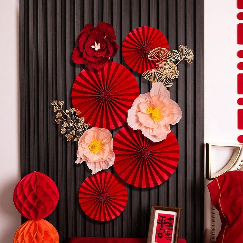 Red Traditional Wedding Wall Stickers Chinese Wedding Wall Decoration Decal Party Supplies Bow Decorative Door Stickers Gifts