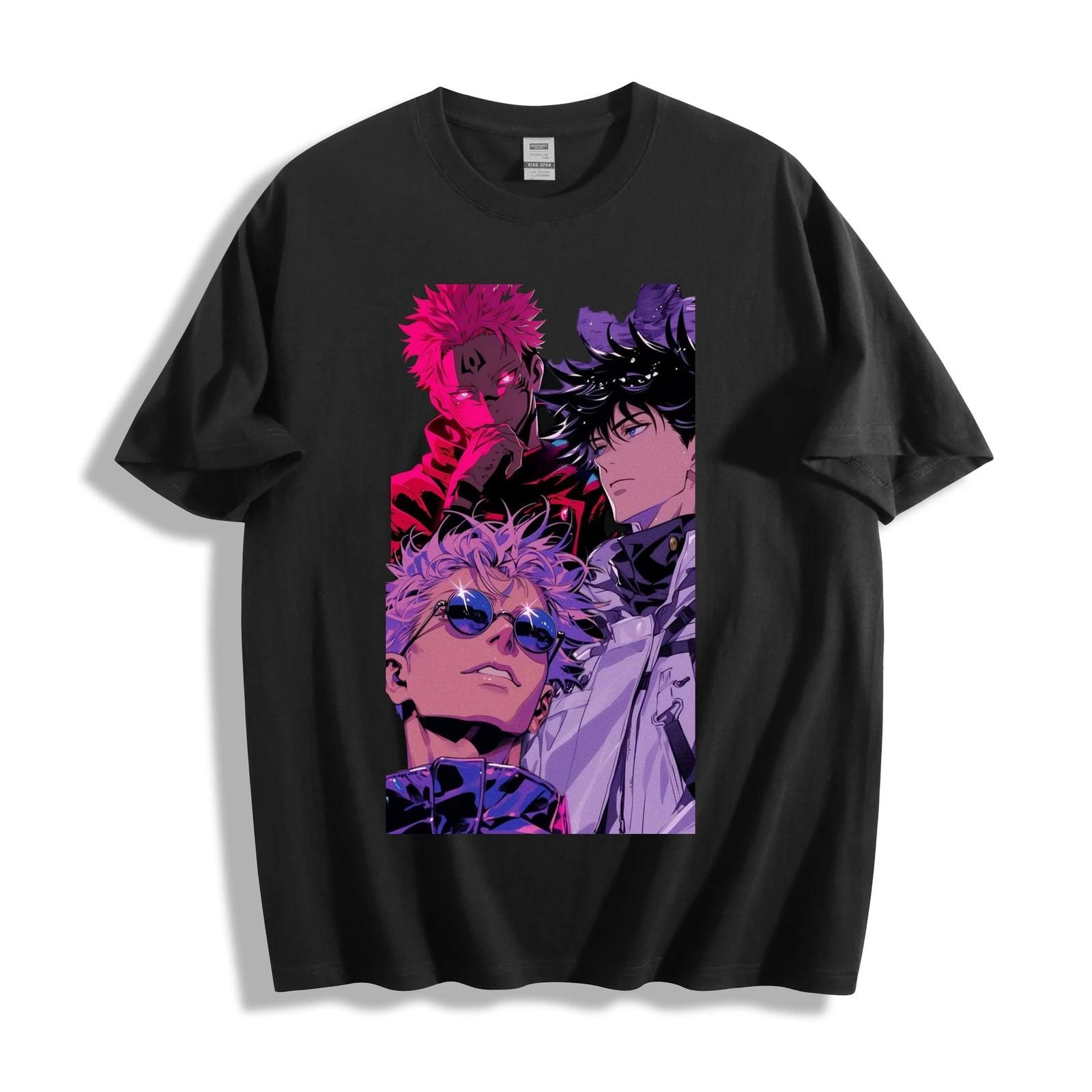 Jujutsu Kaisen Gojo, Sukuna & Megumi Dark Neon Anime T-Shirt - Unisex Tee XL