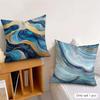 Blue Gold Wave-Shaped Pattern Pillow Case Double-Sided Plush Sofa Cushion Covers Organic Breathable Invisible Zipper