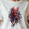 Red Octopus Graphic T-Shirt, Dark Gothic Kraken Tee, Tattoo Art
