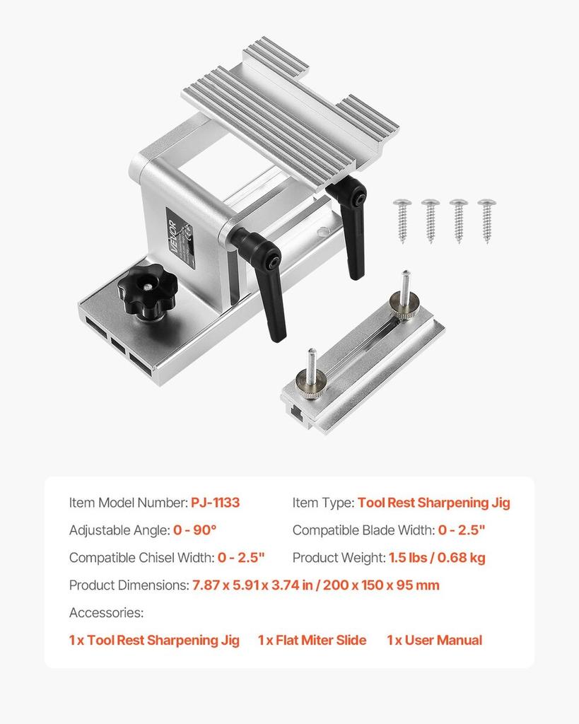 Sharpening Tool Rest Jig, Adjustable Replacement Tool Rest Sharpening Jig for 6" or 8" (152 Mm or 203 Mm) Bench Grinders with Flat Miter Slide for