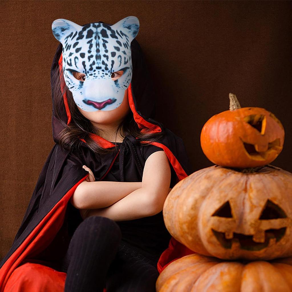 Leopard Mask Halloween Costume Zoo Animal Masks Halloween Eva Mask Snow Leopard Animal Mask Easter Carnival Party Masquerade Half Face Mask Halloween