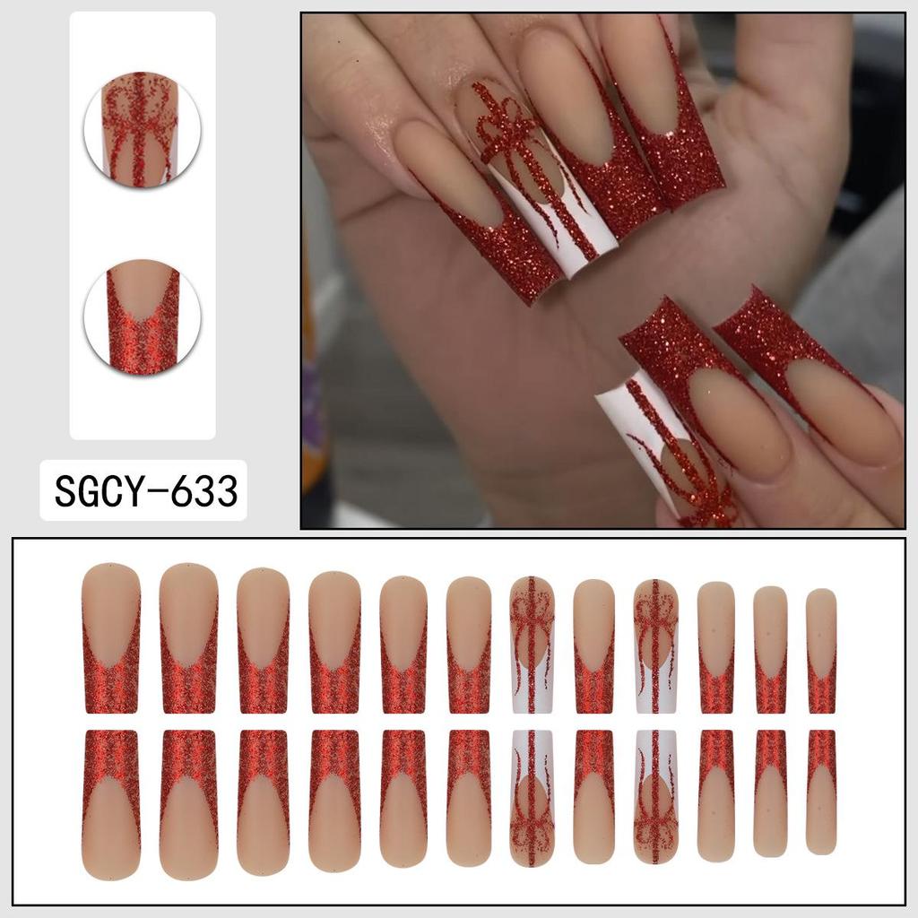 Christmas Festival French Knot False Nail Art Set - 24 Wearable Nail Tips