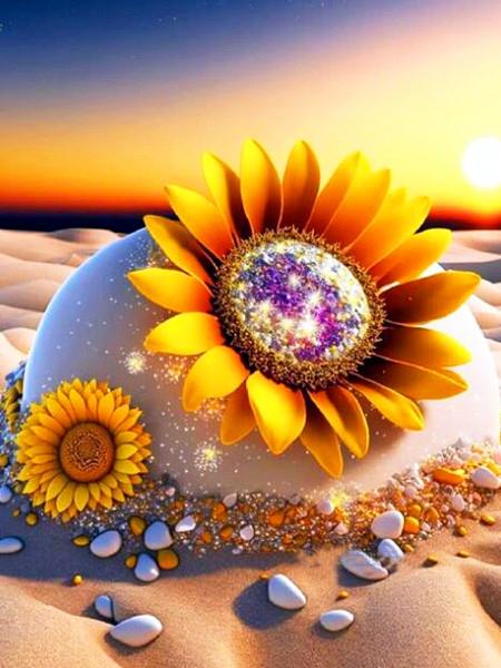 Diamond Painting Full Drill Sunflower Bicycle Home Decor Embroidery Mosaic Sunset Seaside Landscape Crystal Wall Sticker