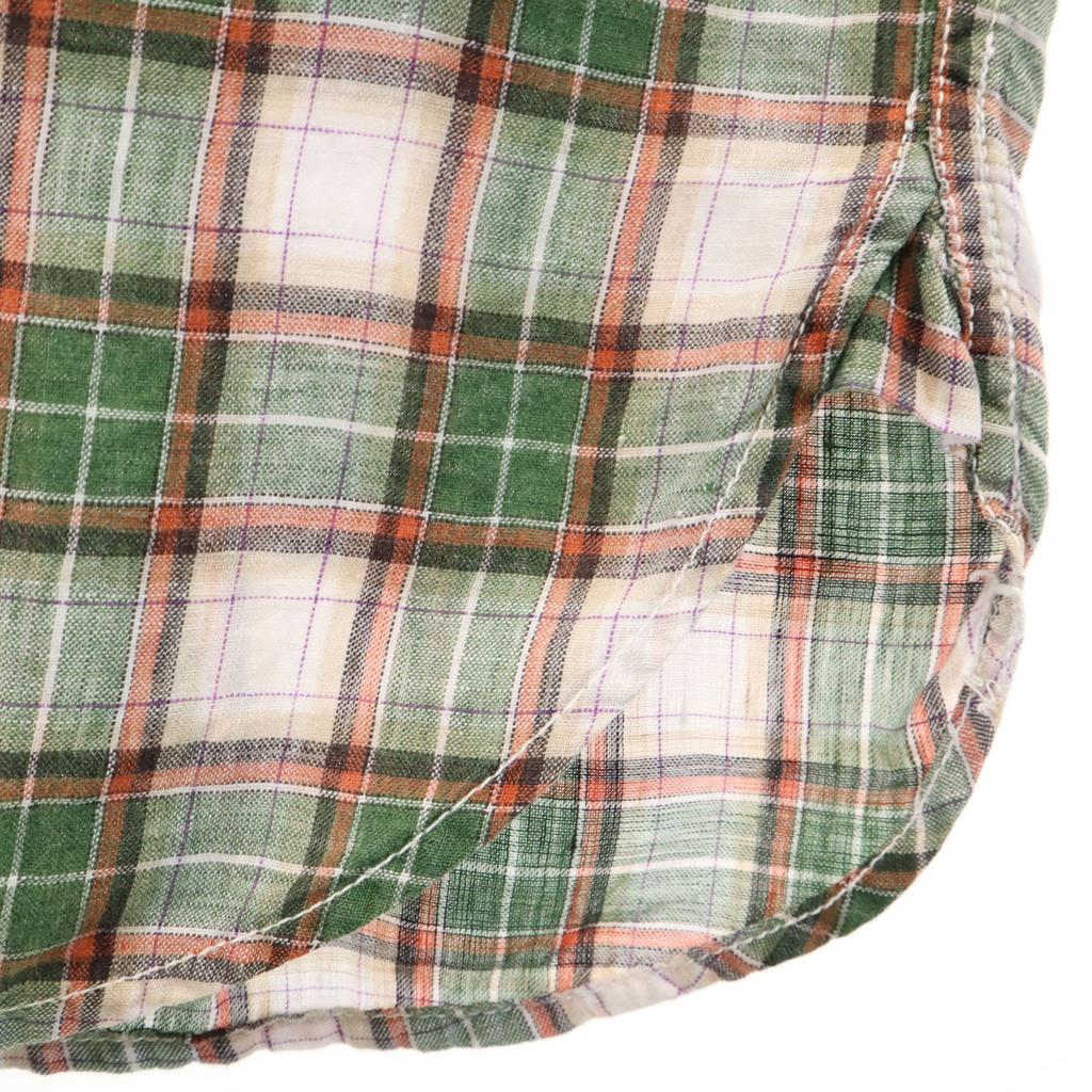 CUSHMAN Check Pattern Short sleeve Linen-like shirt L Green system Men's Used