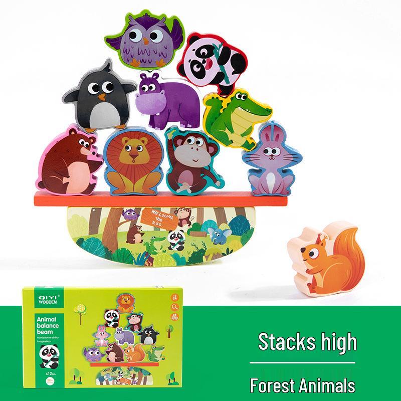 Wooden Animal Stacking Tower: Fun & Educational Balance Blocks for Kids