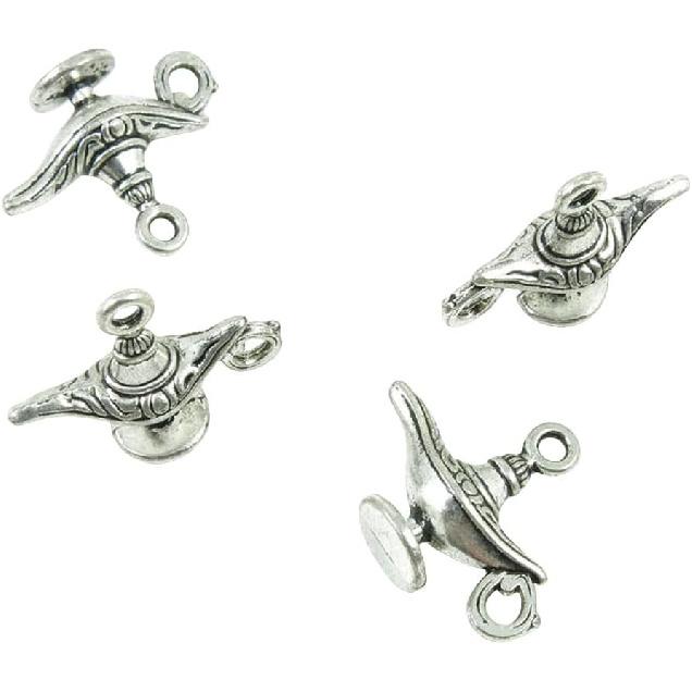 Antique Silver Jewelry Making Supply Charms Findings J2FZ2 Aladdin Genie Magic Lamp
