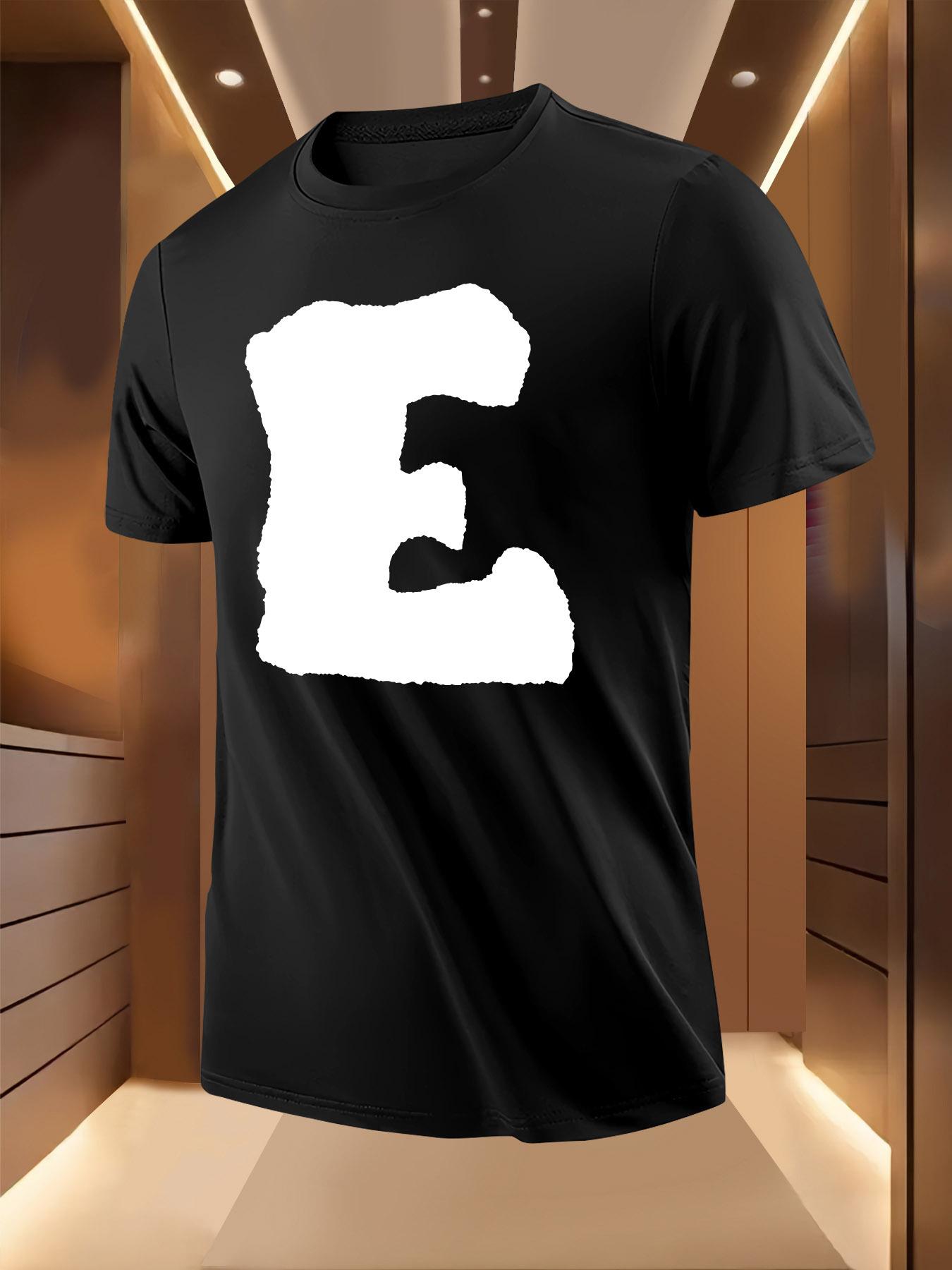 Black Tshirt with Bold White E Graphic Print - Breathab... XXXXL