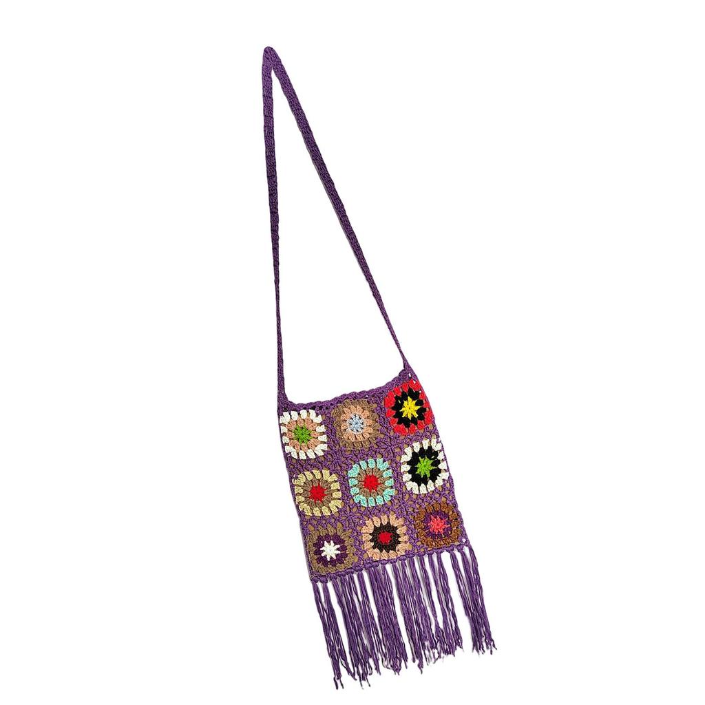 Crocheted Shoulder Tassel Bohemian Ethnic Style Tote for Beach Travel