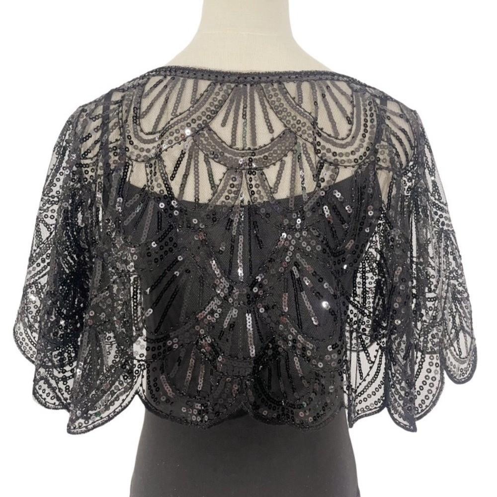 Mesh Sequins Shawls Blingbling Short Cape Elegant Sequins Poncho Coat Girl