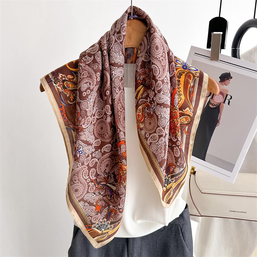 New cotton and linen small square scarf women's autumn and winter Korean version versatile cashew nut small scarf decorative belt neck protection warm