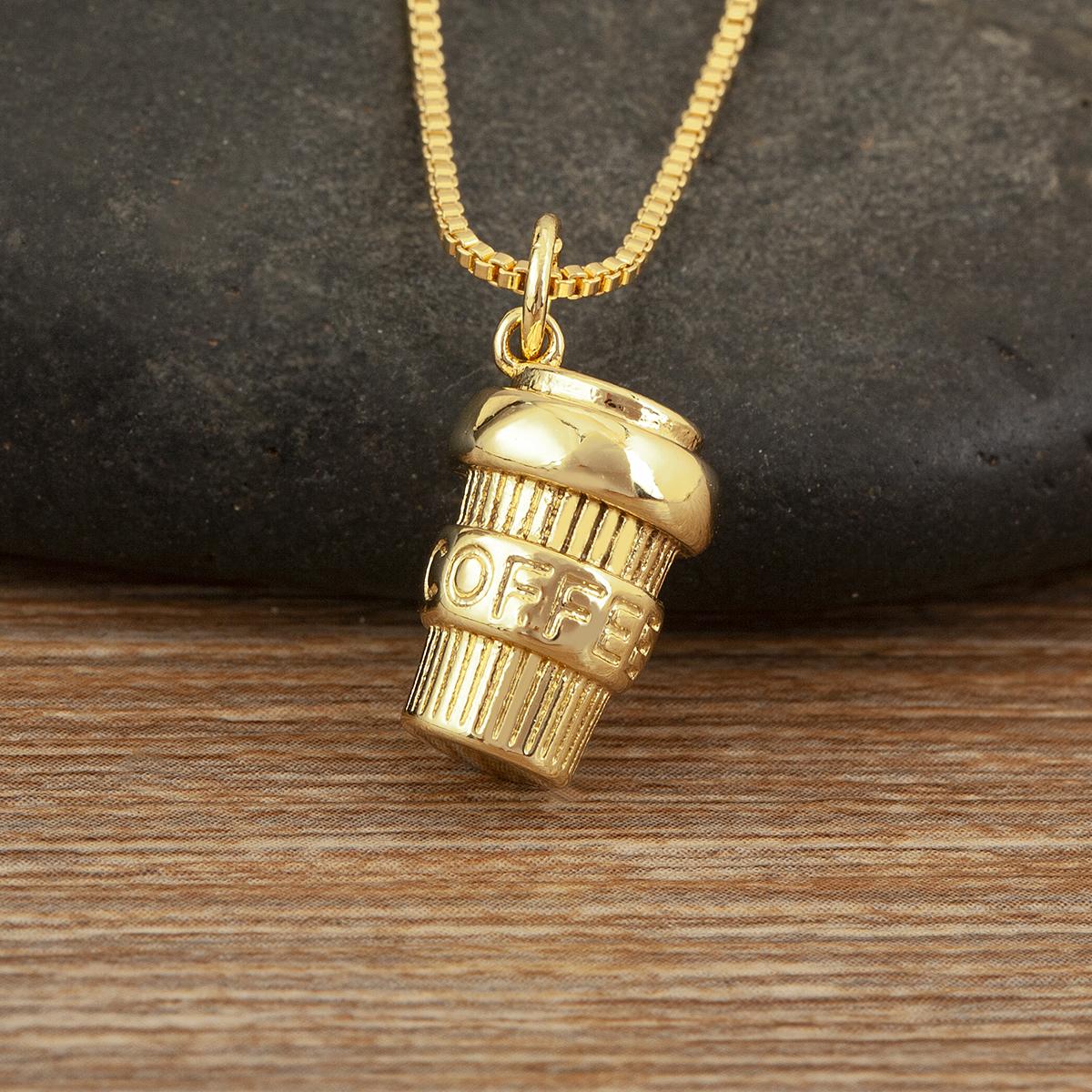 

Nidin New Trendy Coffee Cup Shape Copper Charm Pendant Necklace For Female Male Punk Style Clavicle Chain Jewelry Accessories золотой