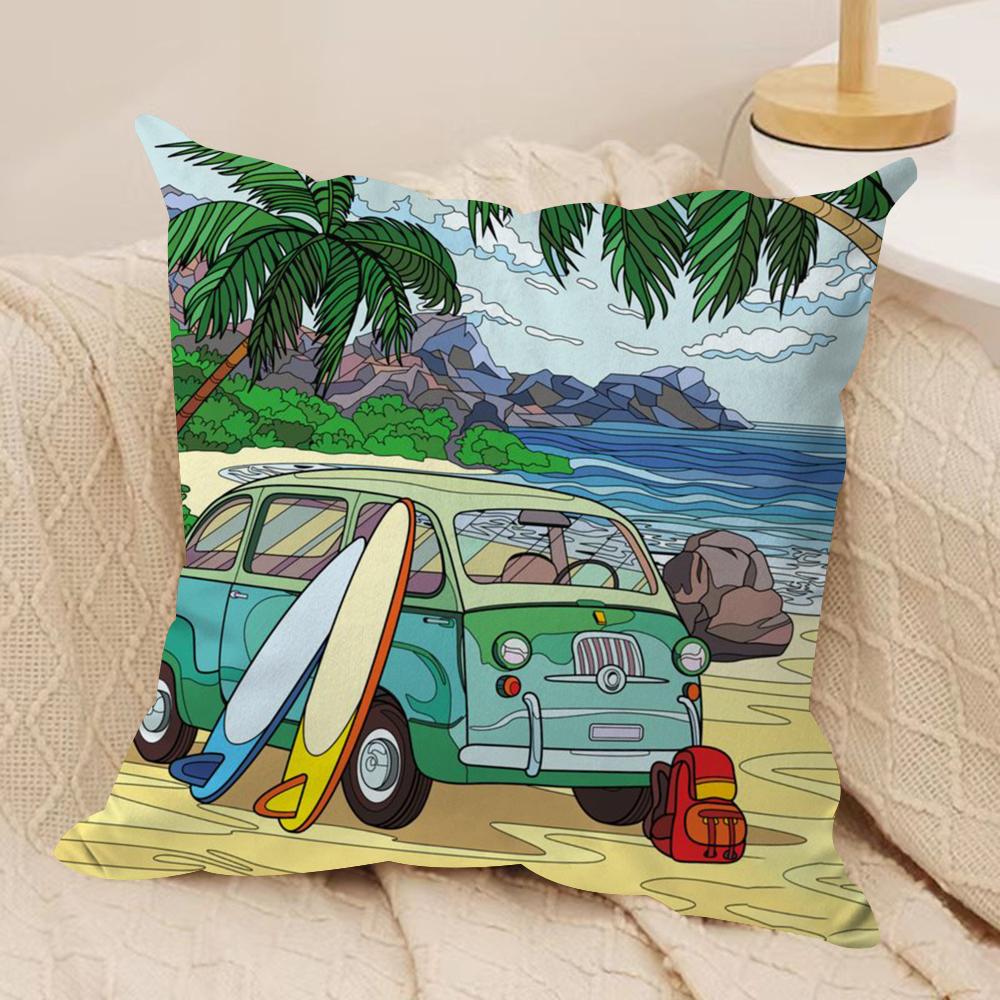 Happy Camper House Cushion Cover Soft Plush Throw Pillow Cover DoubleSided Decorative Cushion Case Sofa Bedroom Home Decor