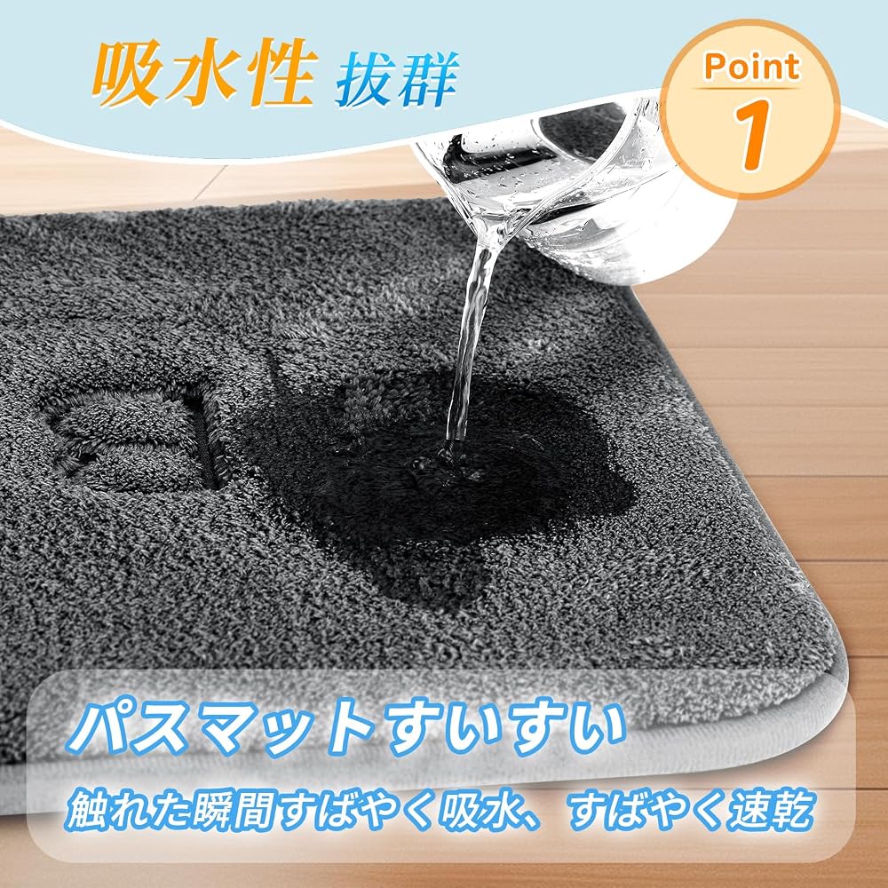 ZPOW Washable Bath Mat Quick-Dry Absorbent Soft Microfiber Hotel Style 40cm x 60cm Gray