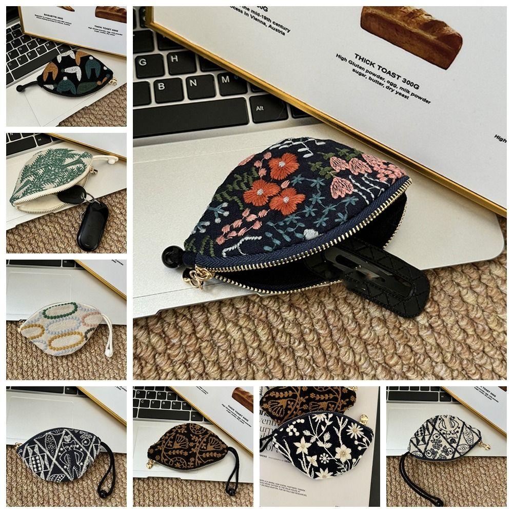Flower Pull Type Key Bag Portable Cute Zero Wallet Multifunctional Ethnic Style Coin Purse  Key Bag