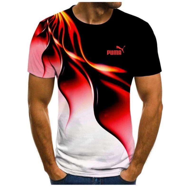 Men's 3D Printed T-shirt with Summer Flame Pattern, Sports and Casual Breathable Short Sleeved Shirt