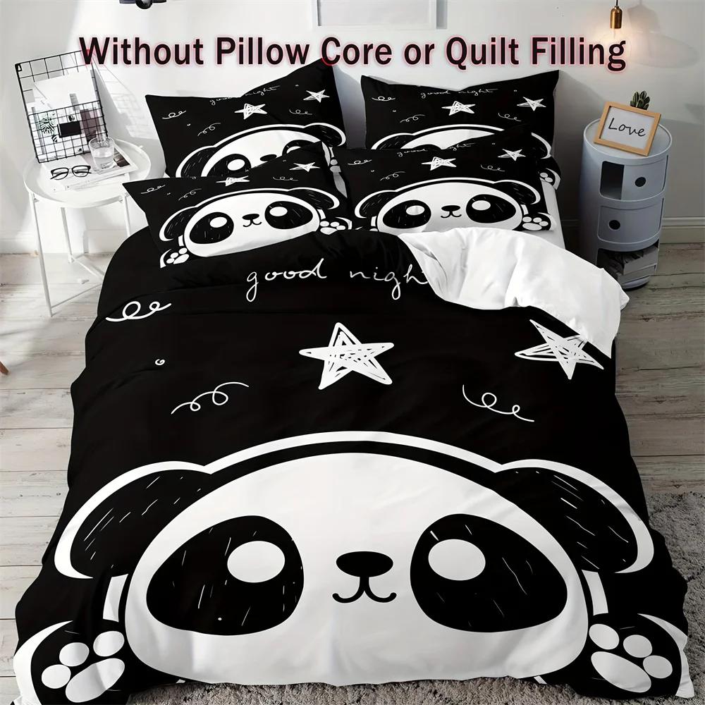 

3-Piece Black And White Panda Print Soft Brushed Microfiber Duvet Cover Set - Luxurious Bedding For Bedroom And Guest Room EU single(135x200cm)