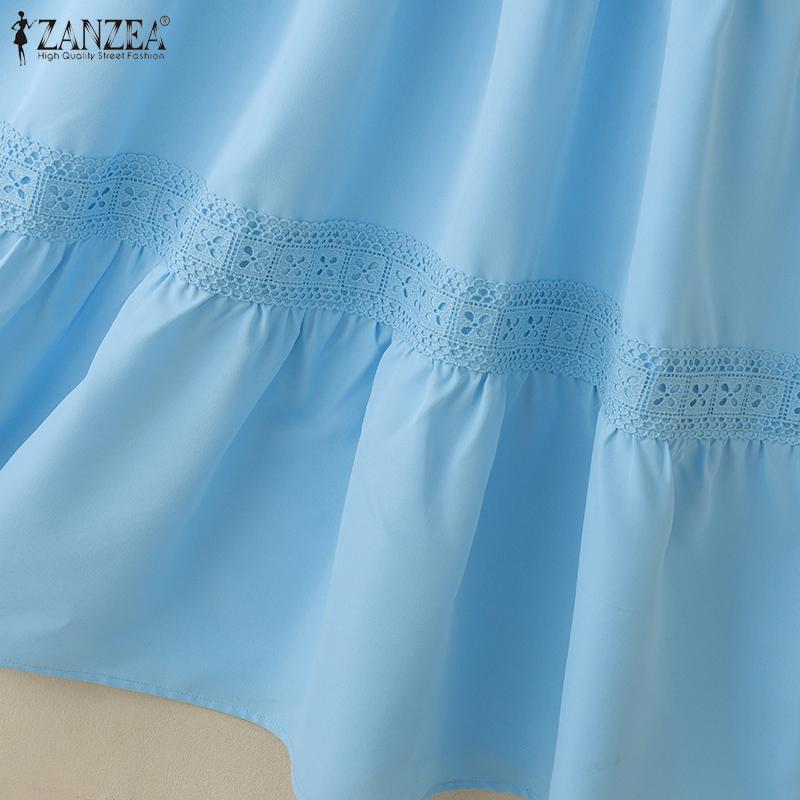 ZANZEA Women Casual O-neck Short Sleeve Summer Lace Patchwork Long Dress