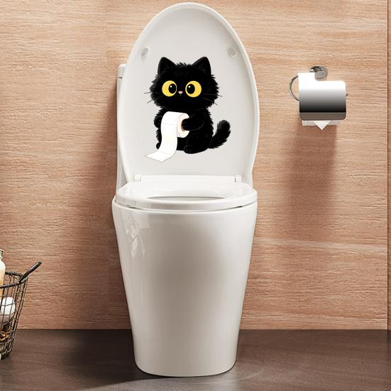 Klebe-WC-Sticker, Wandaufkleber mit schwarzem Katzenmotiv, Wasserdichter Dekorationsaufkleber ohne Kleberückstände, Einfach anzubringen und zu entfernen, Badezimmerdekoration