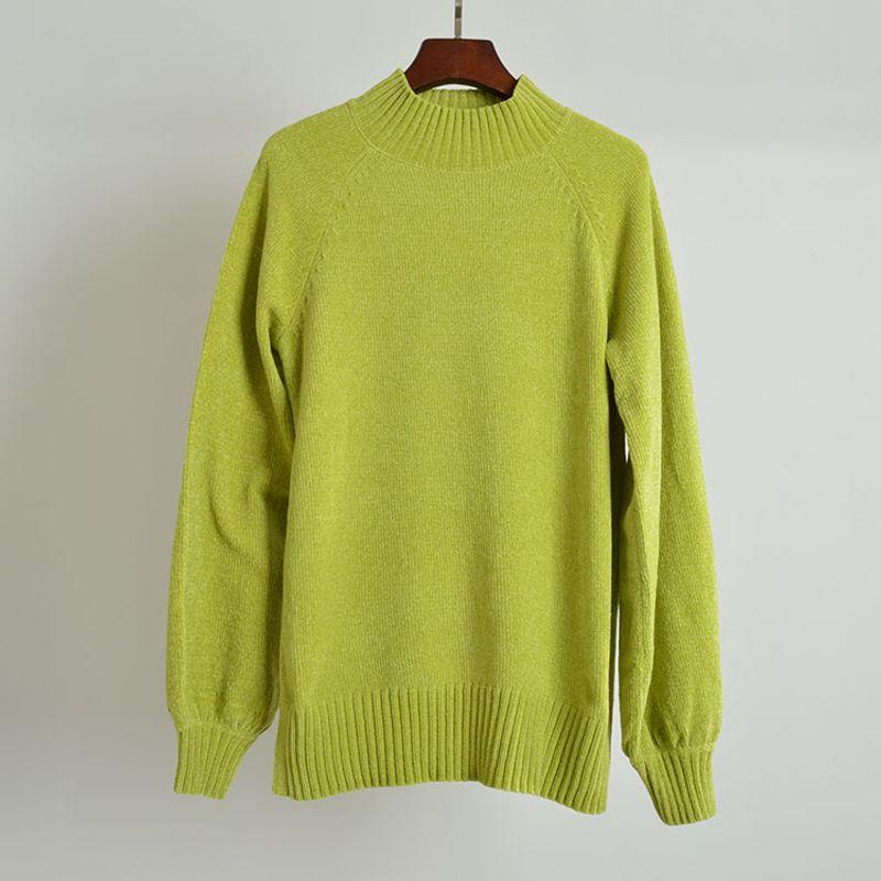 

Trade Original Order Fashion Half Turtleneck Pullover Long Sleeves Knitwear Female Autumn and Winter Sweater Soft Glutinous Loose All-Matching Top Fluorescent Green XXS