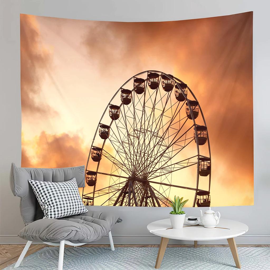 Paris Night View Tapestry Eiffel Tower Tapestry Ferris Wheel Tapestry Art Wall Hanging Home Living Room Bedroom Dorm Tapestries