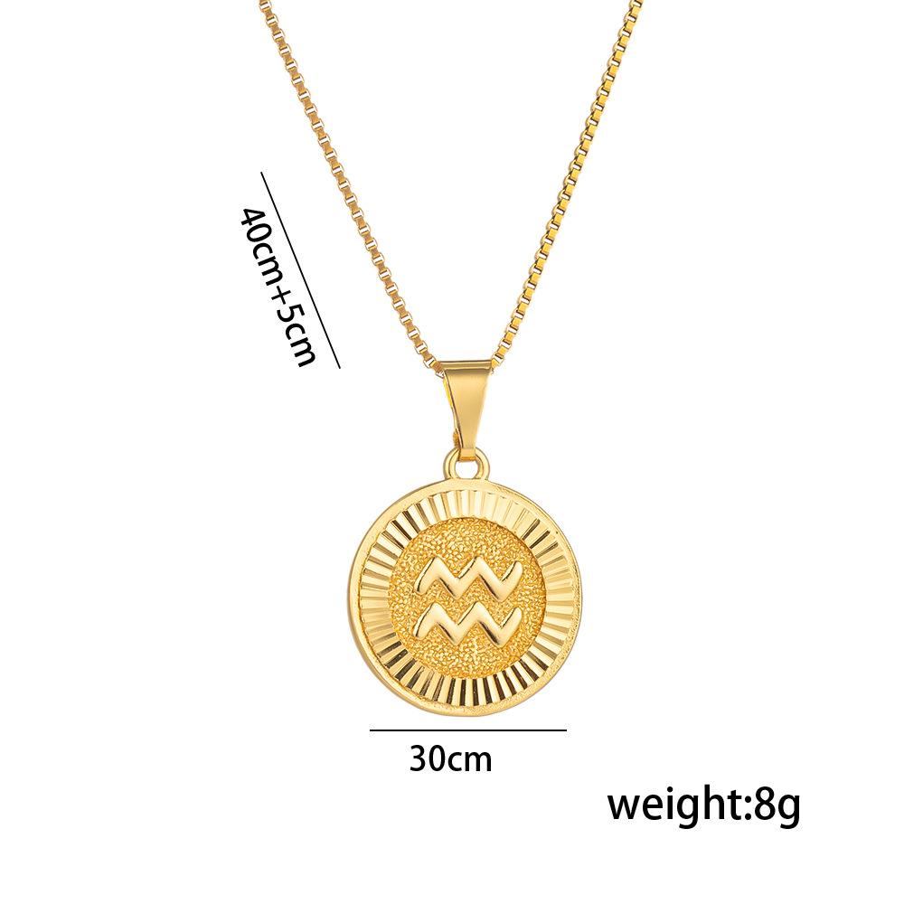 New North 12 Zodiac Sign Necklace Stainless Steel Fashion Jewelry Ancient Roman Coin Relief 12 Zodiac Pendant Necklace Women