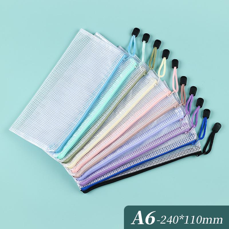Waterproof Grid Zipper Document Bag, A4/A5/A6, with Transparent Label
