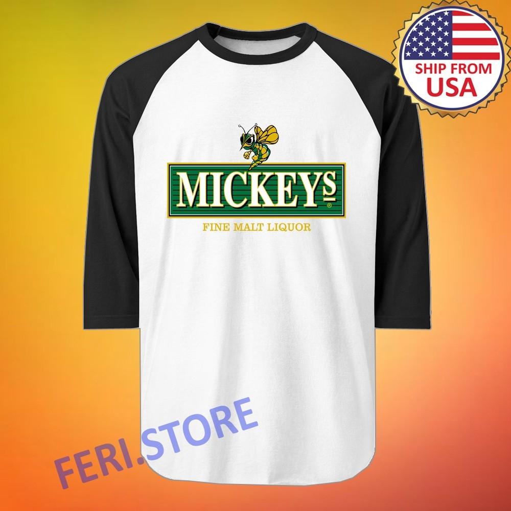 

Mickeys Fine Malt Liquor Men s Raglan White Black Size S to 2XL 4XL