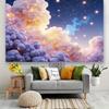 2D Cosmic Themed Tapestry, Bubbly Pastel Cloudscape with Magical Glow and Stars