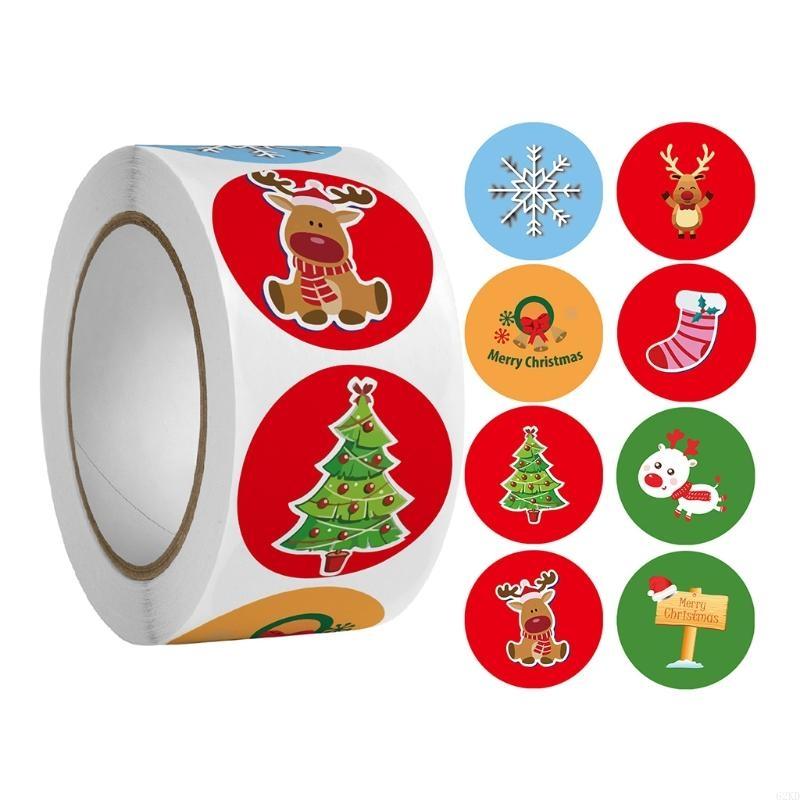 62KD Roll of 500Pcs Christmas Stickers Thank You Cards Gift Box Decorations