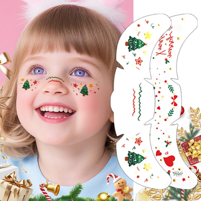 Christmas Face Tattoo Stickers Bells Bow Hearts Stars Ribbons Freckles Temporary Tattoo Stickers for Festival Party