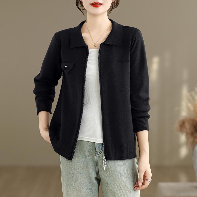 Dimanaf 2025 Autumn Winter Sweater Coat Women Casual Solid Basic Cotton Knitted Cardigan Zipper Jackets