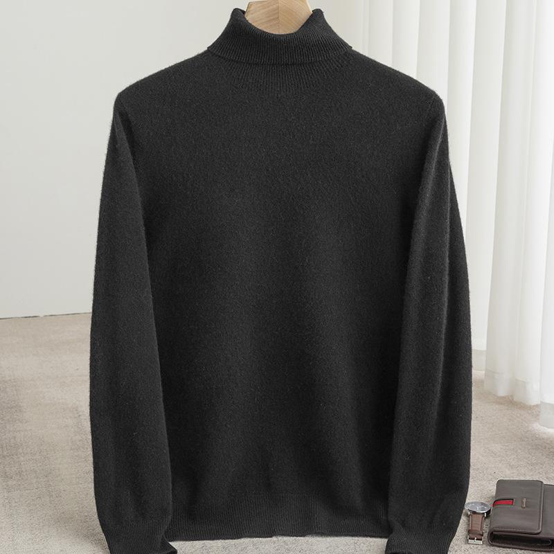 

Men s Woolen Sweater Turtleneck Knitted Pullover Cashmere Warm Solid Color Clothes Business Bottoming Tops Autumn Winter XXXL чёрный