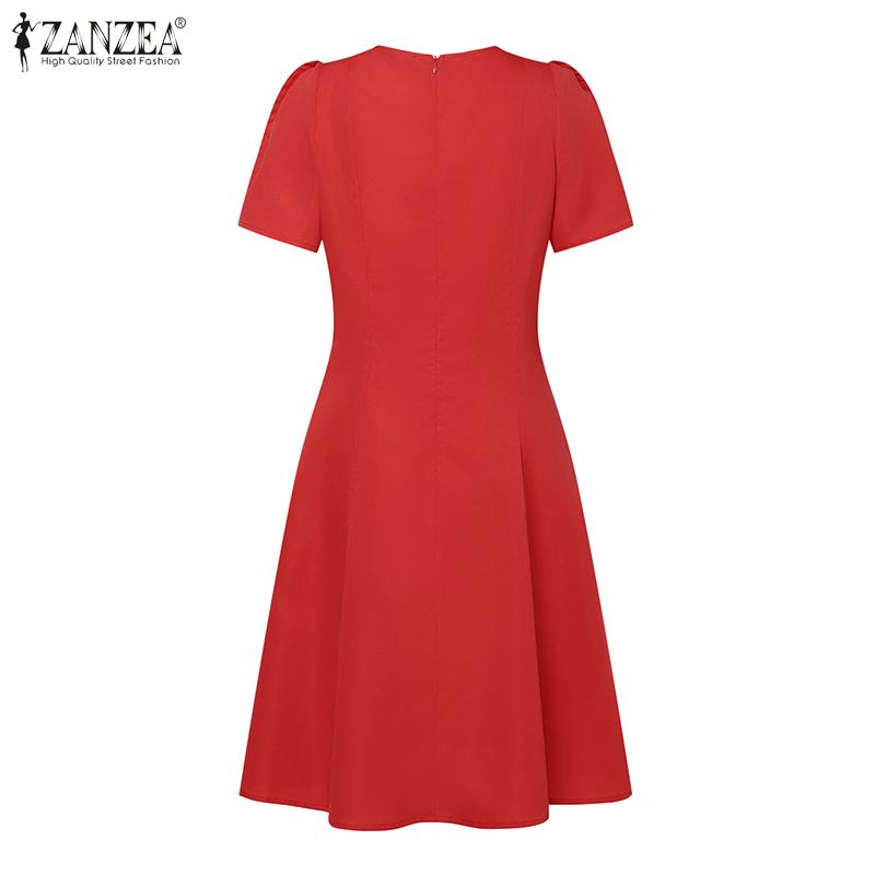 ZANZEA Women Casual V-Neck Summer Short Sleeve A-Line Dress