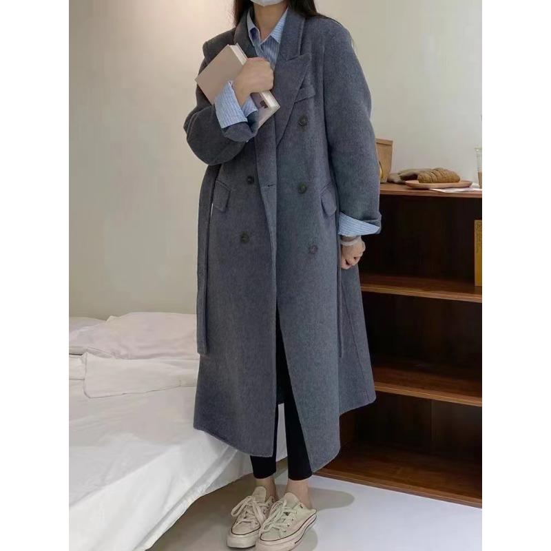 

Новое двухстороннее шерстяное пальто средней длины гамбургер свободное повседневное шерстяное пальто M