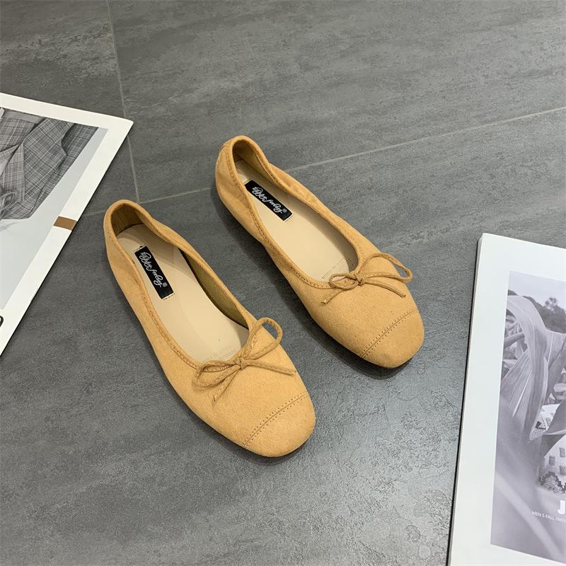 Pantofi Doudou de primăvară cu talpă plată, pantofi de damă 2025, nou primăvară, cu vârf pătrat, fundă, balerini de primăvară și toamnă, versatili, pantofi unici