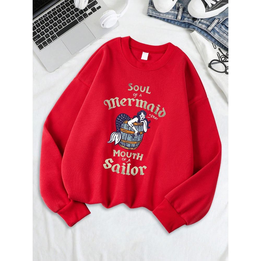 

Soul Of A Mermaid Printing Sweatshirts Women Winter Warm Hoodies Crewneck Loose Pullover Basics Sporty Womans Clothes XL