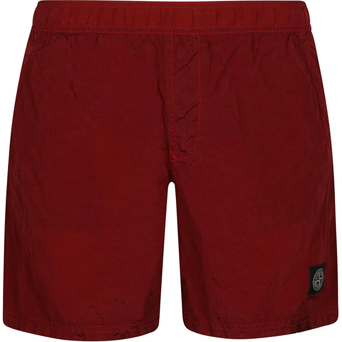 

Stone Island Logo Patch Elastic Waist Three-Quarter Casual Shorts Men shorts Red 8015B0943-V0010 XL