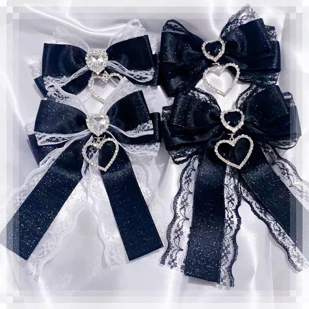 1Pc Ribbon Lace Bow Clip For Ita Bag Sweet Ribbon Bowknot Heart Diamond Clip Girls Lolita Pain Bag Decoration Bags Accessories