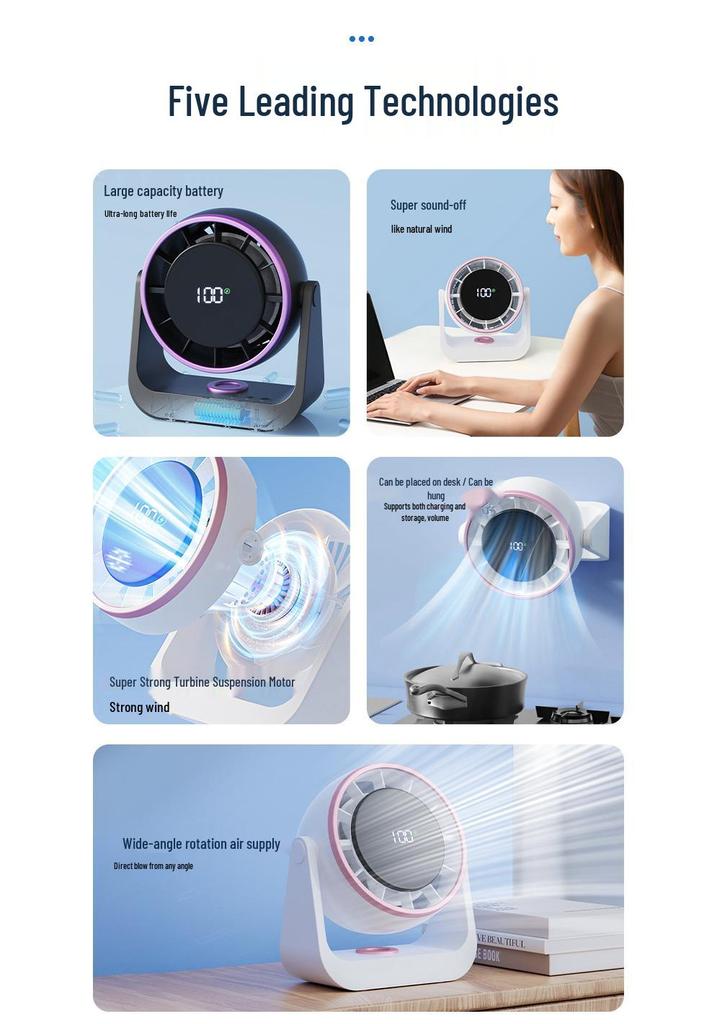 Rechargeable Wall-Mounted LED Fan for Dorm, Office, and Home