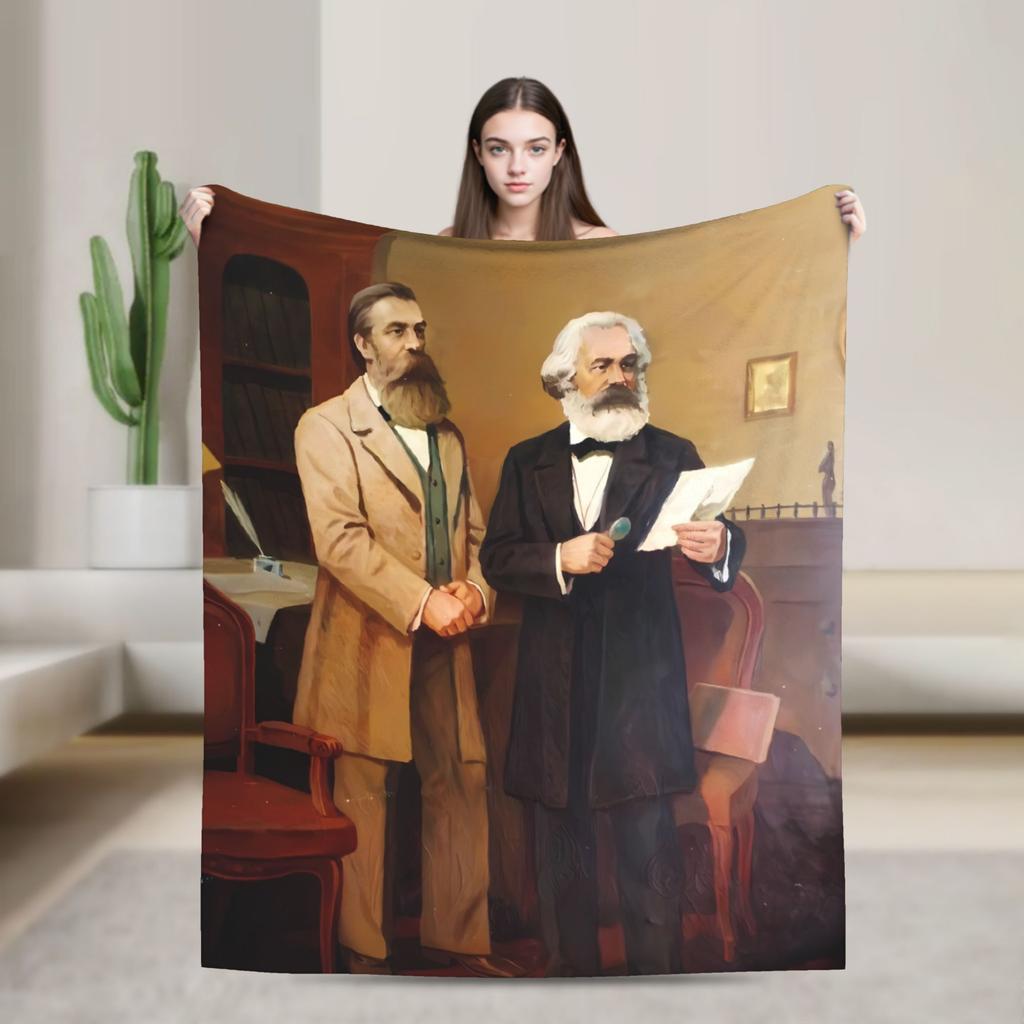 Super Warm Blankets Camping Karl Marx Engels and Lenin Throw Blanket  Flannel Bedspread For Couch Bed Graphic Sofa Bed Cover