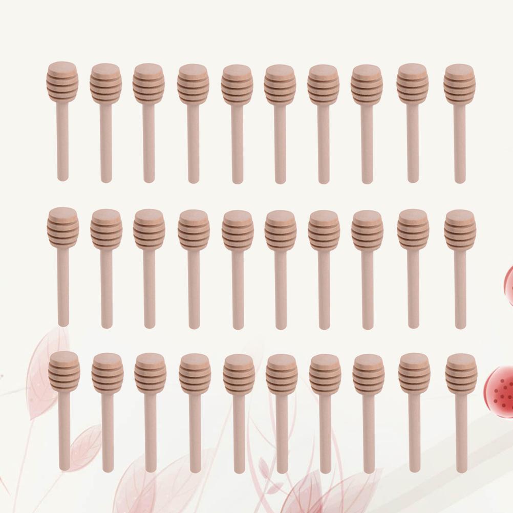 30 Pcs Wooden Honey Stick Wand Syrup Stirrer Dipper Blender Sticks Stirring Spoon Bamboo