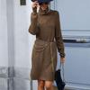 Autumn Winter Chic Solid Knitted Sweater Dress Full Sleeve High Collar Thick A-line Long Pullover