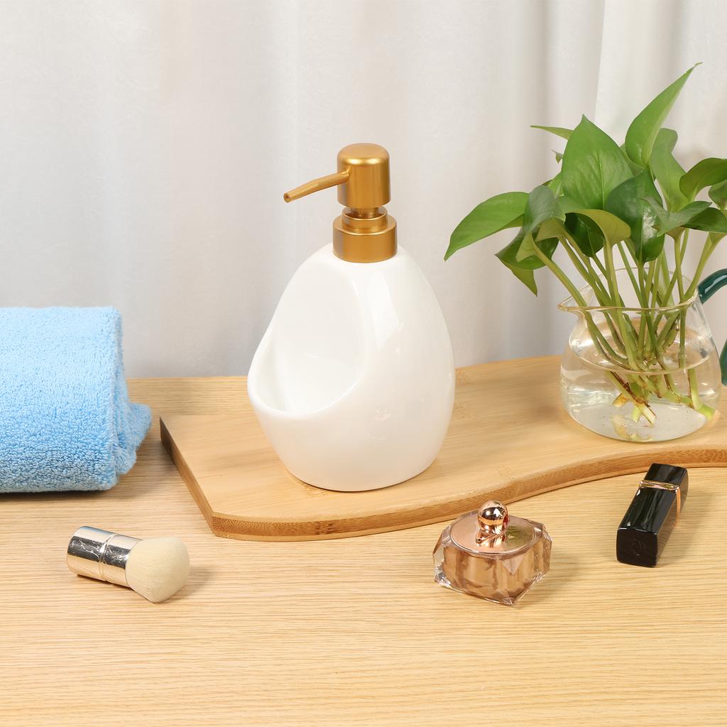 2 In 1 Ceramic Lotion Bottle Soap Dispenser with Sponge Holder Kitchen Sink Hand Foam Bathroom Press Pump Dispenser