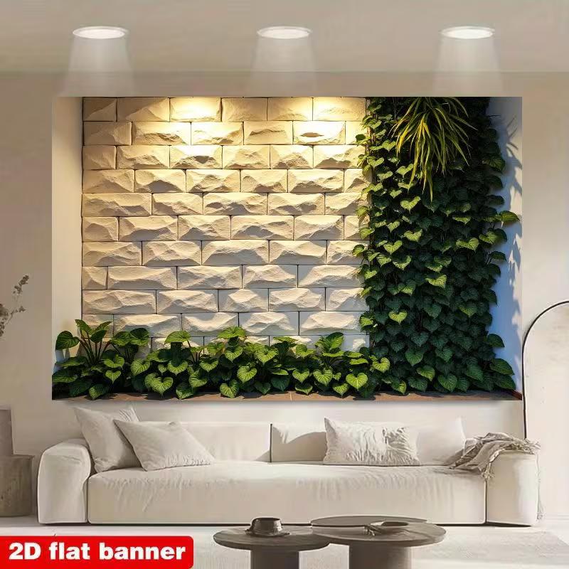 2D Flat Print Greenery Stone Wall Backdrop Nature Plant Background Cloth