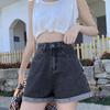 Women's High Waist Denim Shorts - Loose A-Line, Rolled Hem, Summer 2021, Korean Style Trend