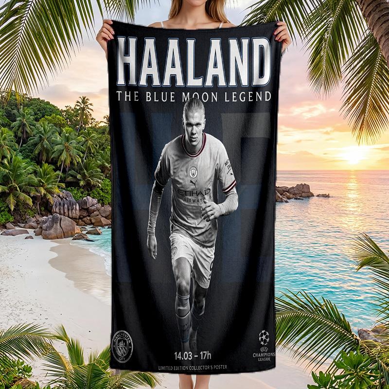Erling Haaland Druck Schnelltrocknendes Strandtuch Mikrofaser Saugfähig Tragbares Reise-Badetuch
